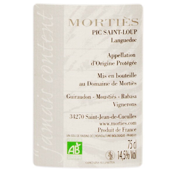Domaine Morties Pic Saint Loup 2012 étiquette