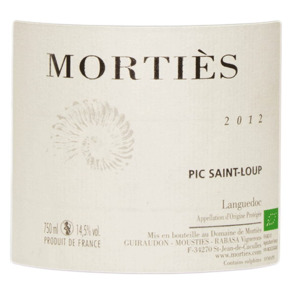 Domaine Morties Pic Saint Loup 2012 étiquette